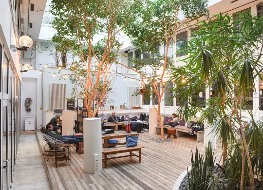 Auf Klassenfahrt mit HEROLÉ: Innenhof vom wombat's City Hostel München