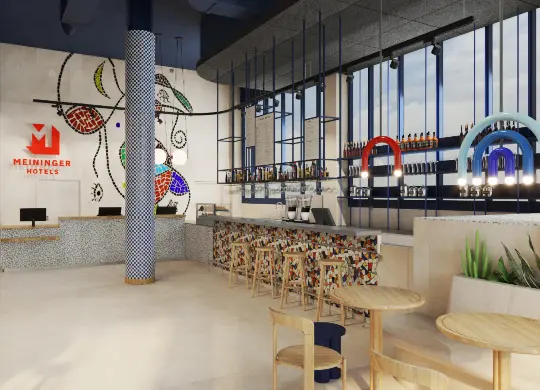 Auf Klassenfahrt mit HEROLÉ: Lobby im MEININGER Hotel Barcelona Fira Gran Via