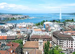 Auf Klassenfahrt mit HEROLÉ: Blick auf Genf und den Jet d'Eau.