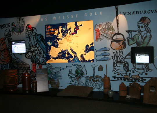 Klassenfahrt - Lüneburger Heide (Deutsches Salzmuseum) Multimediawand des Museums zur Gesichte des Salzes -Klassenfahrten -Lüneburger Heide