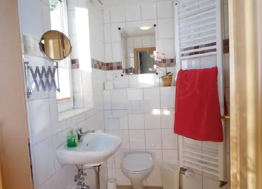 Auf Klassenfahrt mit HEROLÉ: Badezimmer im Einzelzimmer im Waldhaus an den Mecklenburger Seen