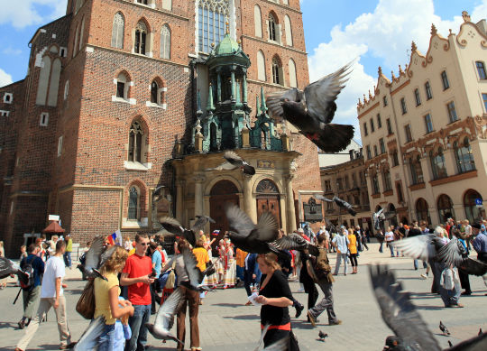Treiben auf dem Marktplatz in Krakau Auf Klassenfahrt mit HEROLÉ: Treiben auf dem Marktplatz in Krakau.