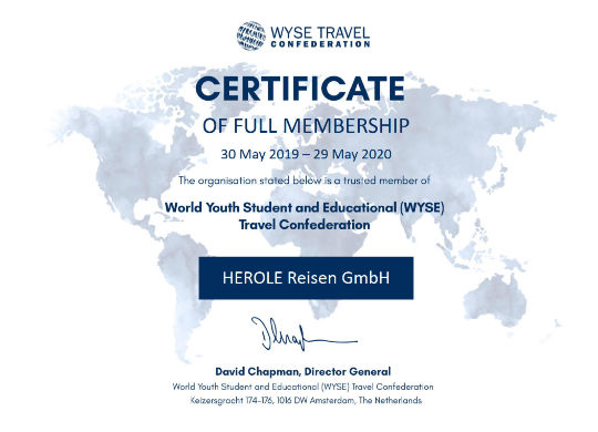 WYSE Travel Confederation Zertifikat Zertifikat der WYSE Travel Confederation