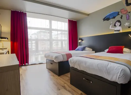 Zweitbettzimmer im Generator Dublin Auf Klassenfahrt mit HEROLÉ: Zweitbettzimmer im Generator Dublin.