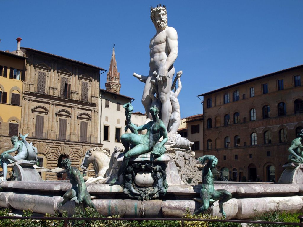 Der Neptunbrunnen von Bartolomeo Ammannati auf der Piazza della Signoria in Florenz